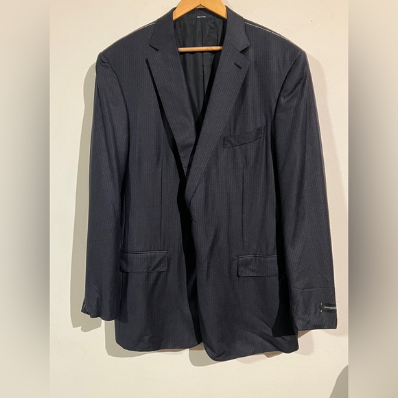 $4,100 Zegna Trofeo blue wool brown stripe jacket 62R